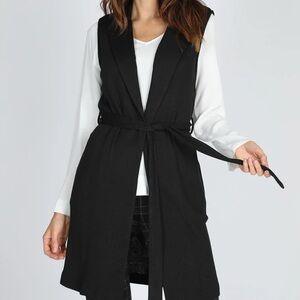 Zara long suede trench vest  black belt XS NWT